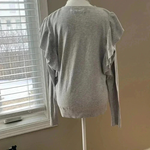 ❤️2/$50❤️[L]Abercrombie &  Fitch Ruffled Sleeves Cotton Blend L S Sweater - Picture 3 of 9